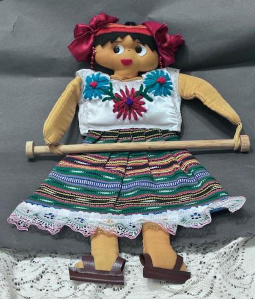 Vintage Handmade Guatemalan Folk Art Hanging Doll With Embroidered ...