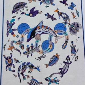 RARE 1998 limited-edition Aboriginal textile work, "Dolphin Dreaming," for the Rodriquez Churinga series