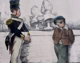VERY RARE 1831 original hand-colored sur blanc Daumier lithograph with artist's signature and Vouay collector stamp (matted)