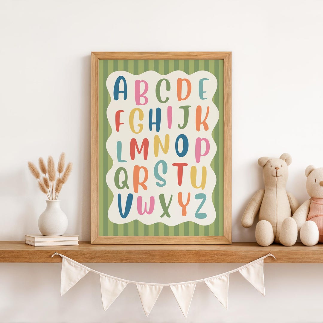 Colorful Playful Alphabet Wall Art Print – Modern ABC Nursery Decor for ...