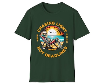 Chasing Light Not Deadlines Sunset Skeleton Beach T-Shirt