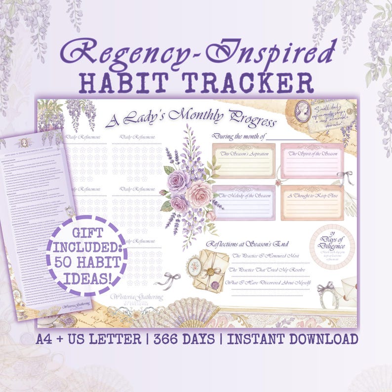 Printable Stationery Set, Habit Tracker Printable, Regency Aesthetic ...