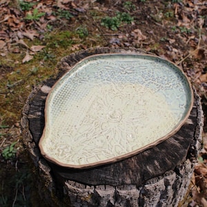 Hand Crafted Embossed Pottery Tray / Serving Dish
