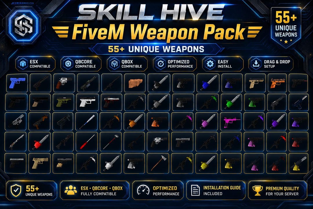 Fivem Custom Weapon Pack | 55+ Unique Weapons | ESX, Qbcore & Qbox ...