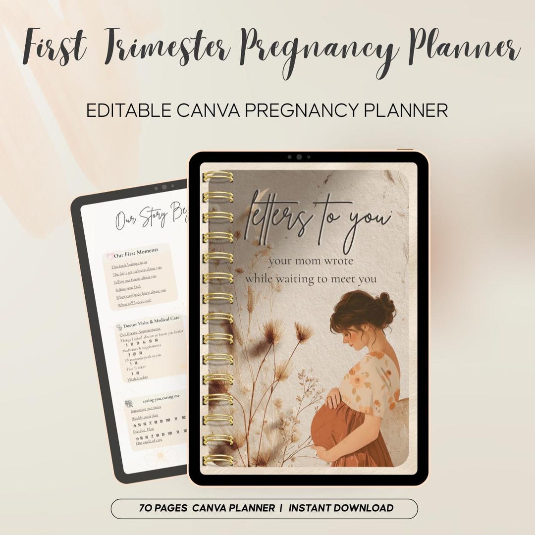 First Trimester Pregnancy Planner Canva Template, 70-page Hyperlinked ...