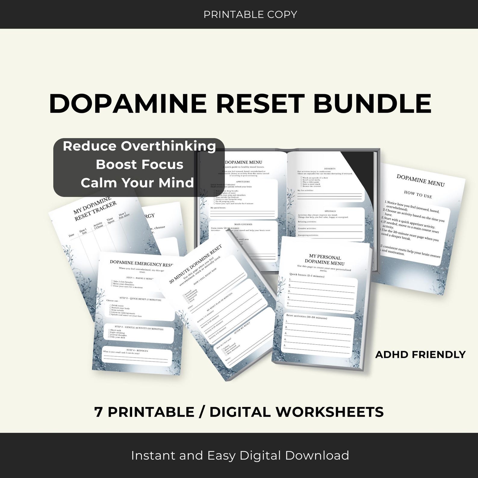 Dopamine Morning Routine Dopamine Reset Bundle | ADHD Emergency Tool & Quiet Mind Sheet ...