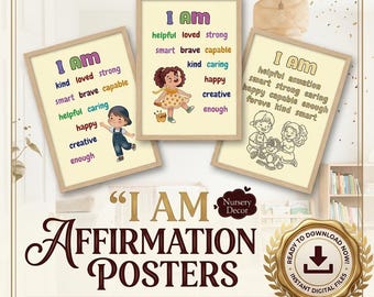 Playroom Decor Baby Shower Gift |Positive Quotes Nursery Wall Art |  Children I Am Affirmation Posters | Color Own Poster Activity