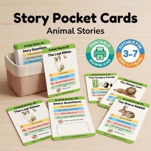 Story Pocket Cards | Animal Storytelling Cards | Story Sequencing | Oral Language Activities | Preschool Homeschool PDF | Speech Therapy
