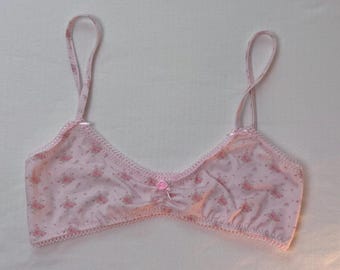 Floral Rose Bralette – Handmade Dainty Picot Trim Lingerie, Soft Romantic Underwear