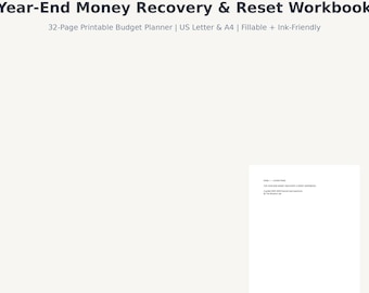 Year-End Money Recovery and Reset Workbook | 32-Page Printable Budget Planner | US Letter & A4 | Fillable + Ink-Friendly