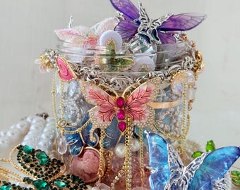 Frasco sorpresa de joyería con mariposas para ella, caja de joyería con mariposas aleatorias, conjunto de anillos, collar y pendientes, regalo de joyería sorpresa