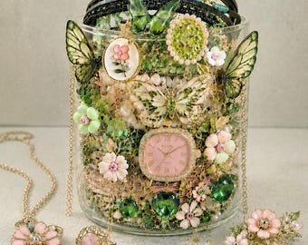 Fairycore Garden Jewelry Box, Floral Earrings Butterfly Ring, Whimsical Jewelry Gift, Garden Necklace Surprise Box