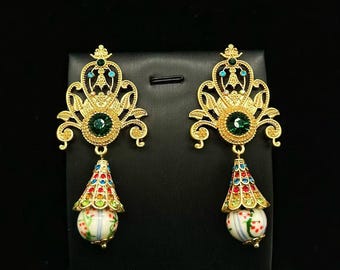 Pendientes colgantes barrocos victorianos, pendientes llamativos de palacio rococó, colgantes de araña real vintage, regalo romántico para ella.