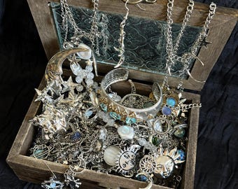 Moonlit Celestial Jewelry Box, Silver Moon Necklace Star Earrings, Zodiac Jewelry Mystery Box, Magical Gift For Her