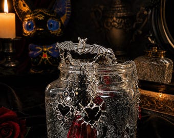 Gothic Mystery Jar Gift, Filled with Dark Romantic Jewelry, Victorian Goth Decor, Vampire Aesthetic Keepsake, Unique Gift for Her