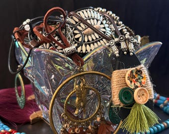 Tarro de joyería boho, piezas llamativas de turquesa vintage, colección de joyería seleccionada, conjunto de collar, pendientes y pulsera (regalo)