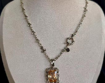 Collar gótico vintage, colgante vintage de piedra preciosa naranja, joyería romántica oscura, regalo gótico para ella.