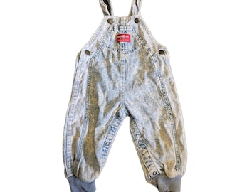 Vintage jaren 80, 24 mnd. Oshkosh Acid Wash overalls peuter drukzakken met drukknopen