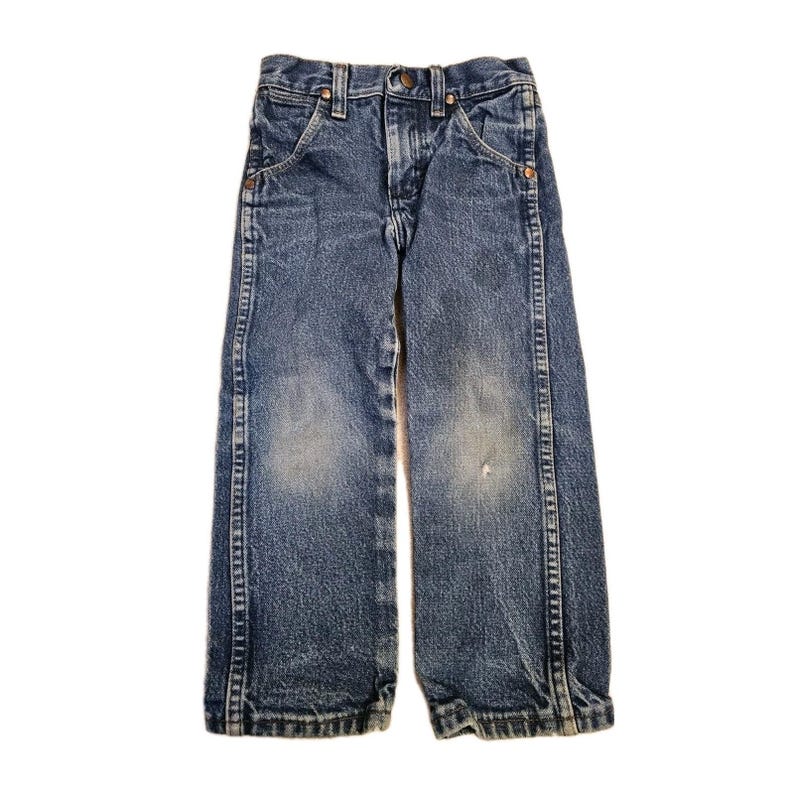 Wrangler Boys Blue Jeans Size 4 Regular Adjustable Waist Denim Broke In image 1