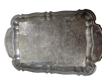 Taca do serwowania Oneida w stylu wiktoriańskim, 9"x15" z ozdobnym, srebrnym talerzem i prostokątną podstawą