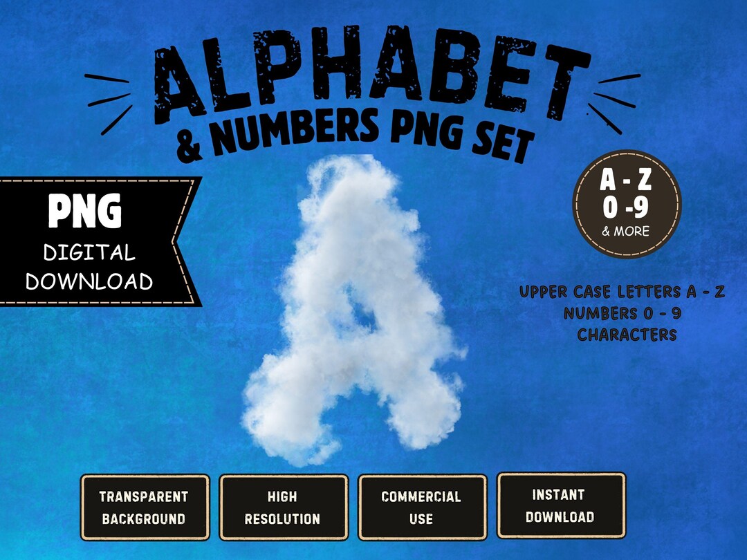 Cloud Alphabet PNG Set A-Z, Sky Letter Clipart, Cloud Letters & Numbers ...