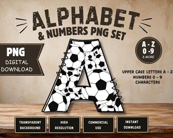 Football Doodle Alphabet PNG | Soccer Ball 3D Letters A–Z, Numbers & Characters | Sports Clipart Set