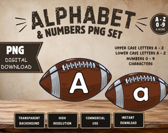 Football Alphabet Png Bundle | Uppercase & Lowercase Letters, Numbers And Symbols | 85 Png Clipart | Sports Alpha