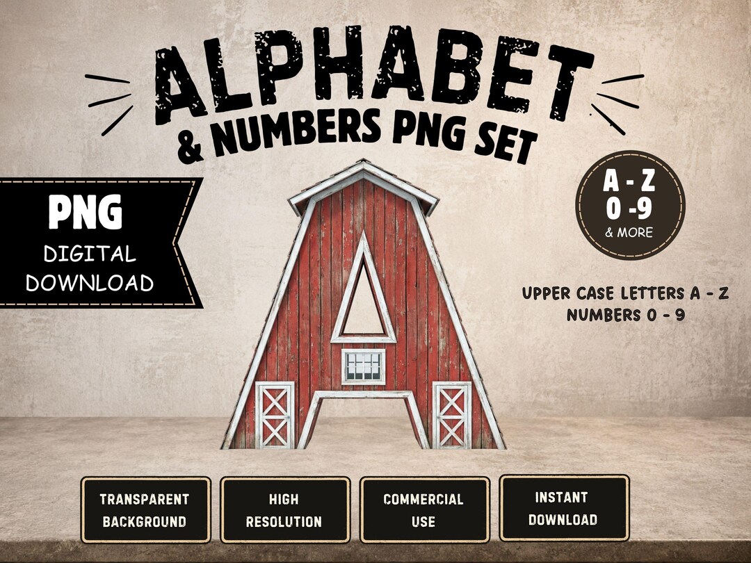 Farm Barn Alphabet PNG | 3D Rustic Barn Letters A–Z & Numbers 0–9 ...