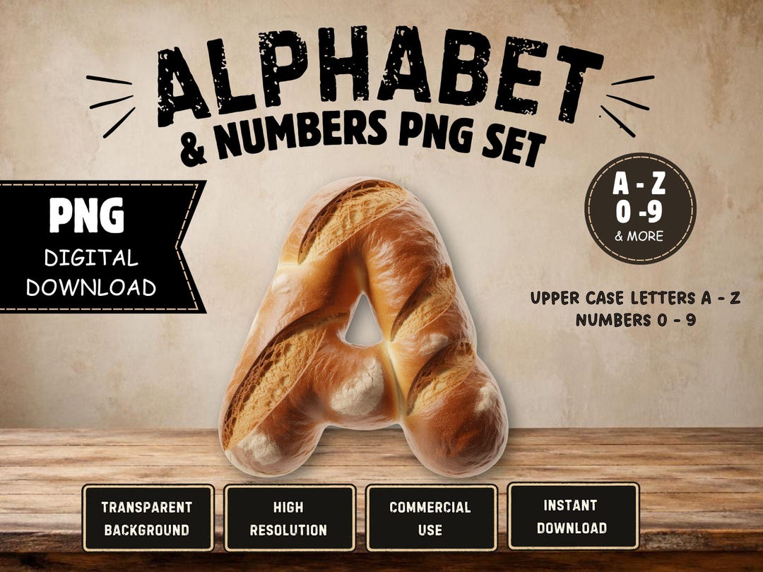 Bread Alphabet PNG A–Z & Numbers 0–9 | 3D Bread Letters | Bakery ...