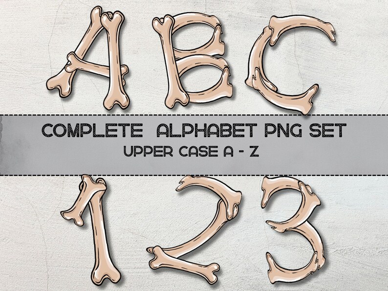 Bone Alphabet PNG Set – Uppercase Letters A–Z & Numbers 0–9 | Skeleton ...