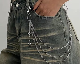 Y2K Gothic Silver Star Wallet Chain: Grunge Pants Accessory