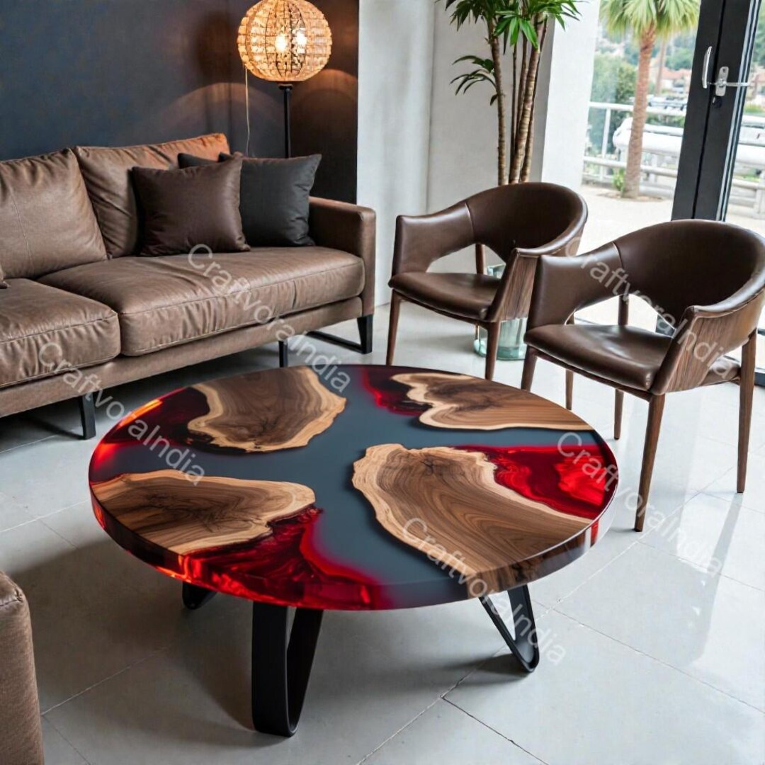 Round Live Edge Epoxy Coffee Table Walnut Side Table Mid Century Modern ...