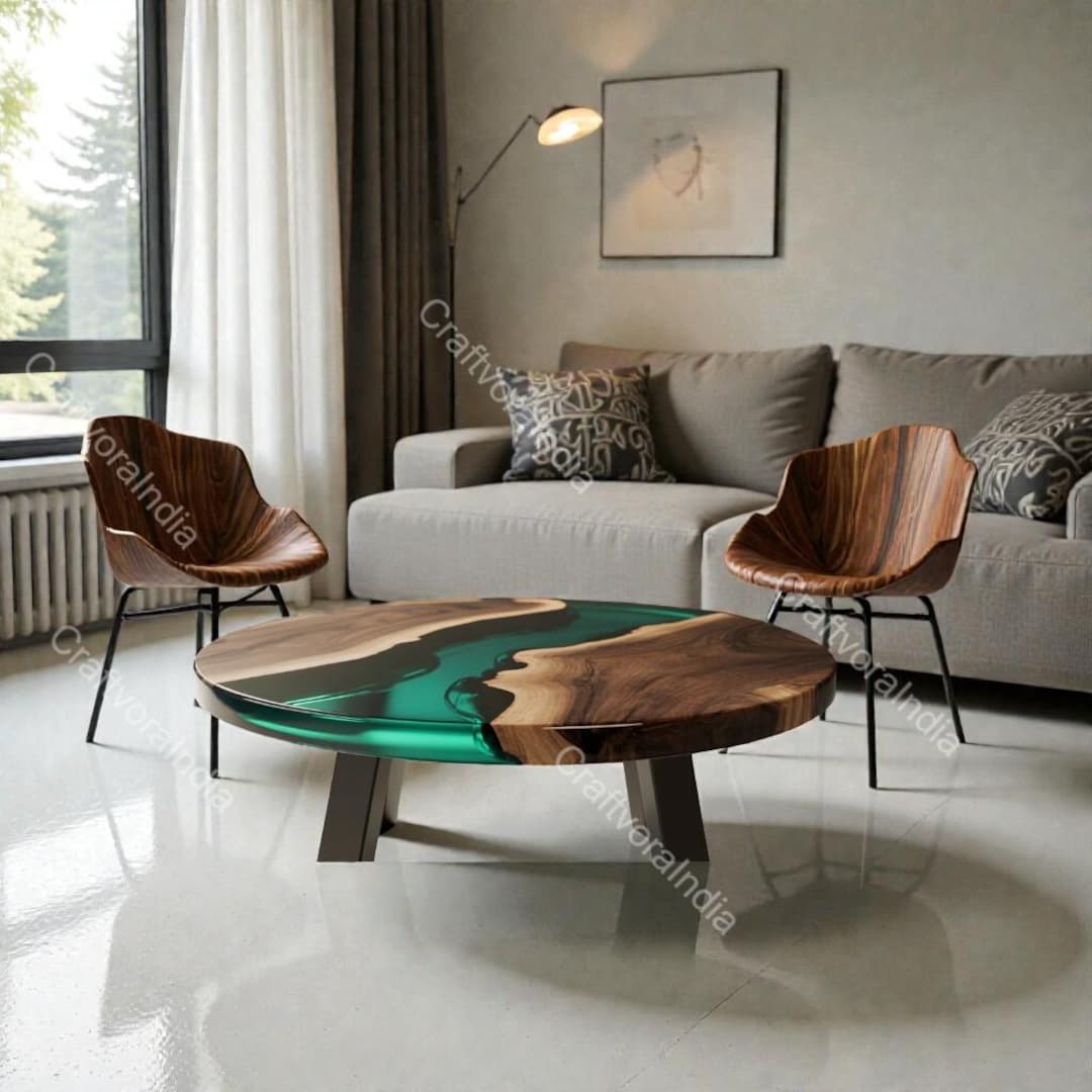 Round Live Edge Epoxy Coffee Table Walnut Side Table Mid Century Modern ...