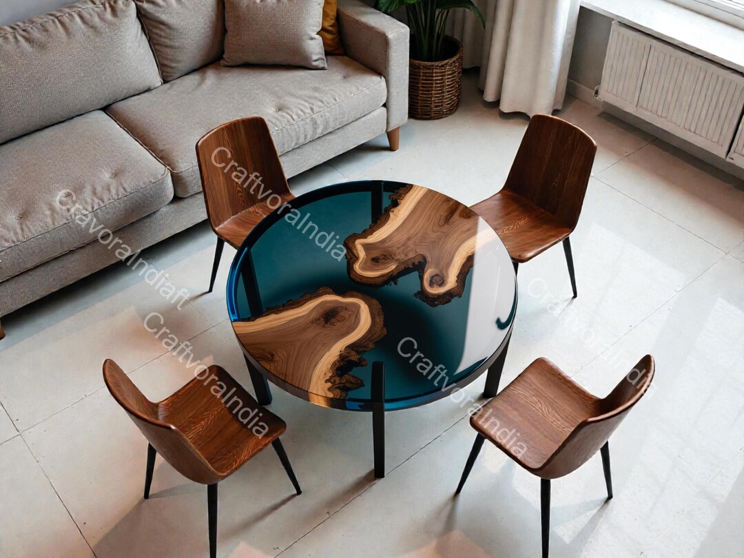Round Live Edge Epoxy Coffee Table Walnut Side Table Mid Century Modern ...