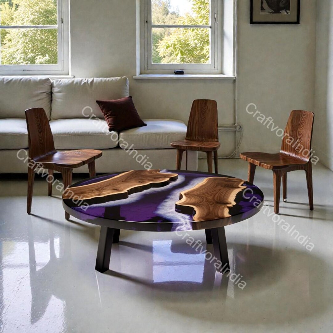 Round Live Edge Epoxy Coffee Table Walnut Side Table Mid Century Modern ...