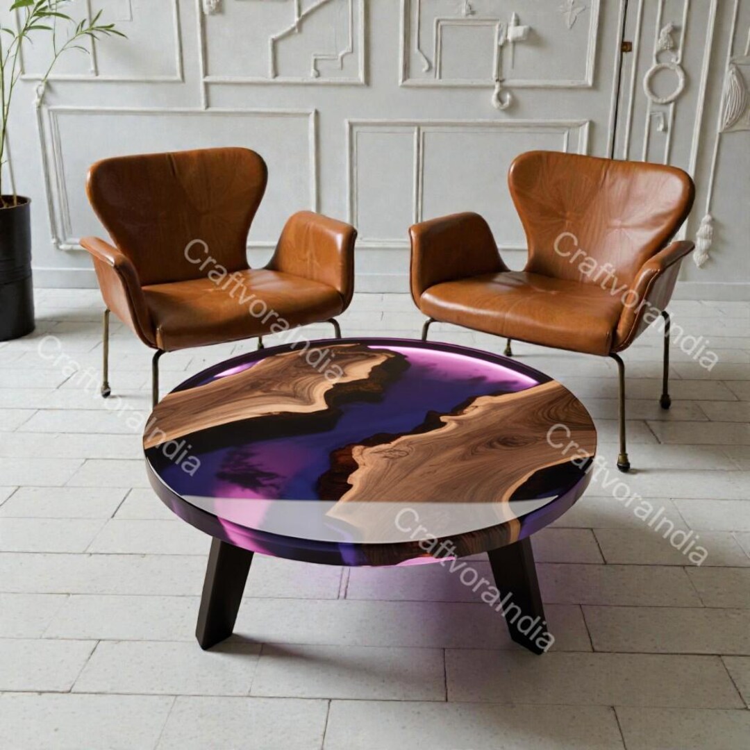 Round Live Edge Epoxy Coffee Table Walnut Side Table Mid Century Modern ...