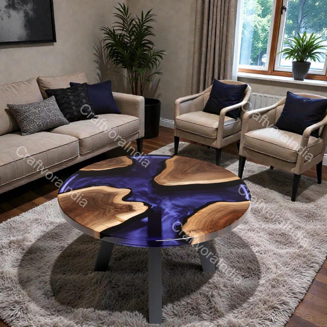 Round Live Edge Epoxy Coffee Table Walnut Side Table Mid Century Modern ...