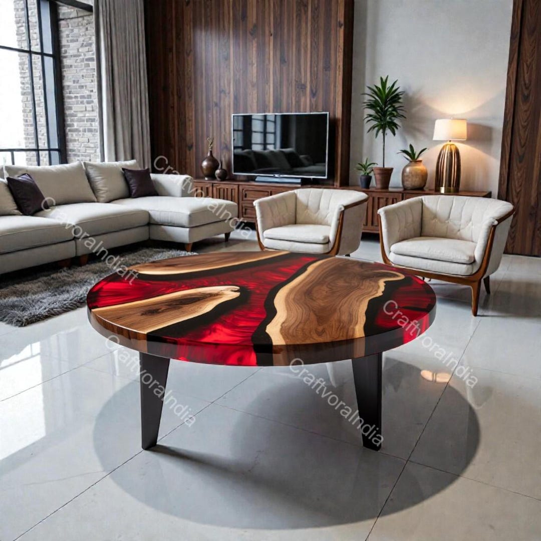 Round Live Edge Epoxy Coffee Table Walnut Side Table Mid Century Modern ...