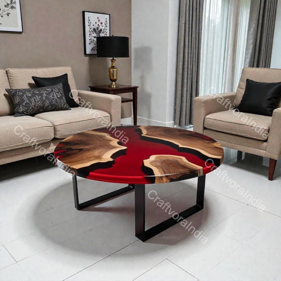 Round Live Edge Epoxy Coffee Table Walnut Side Table Mid Century Modern ...