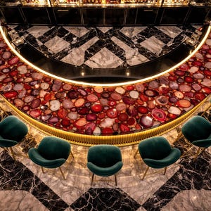 Custom Red Agate Kitchen Countertop | Agate Semi Precious Stone Slab | Translucent Violet Geode Surface | Luxury Backlit Island