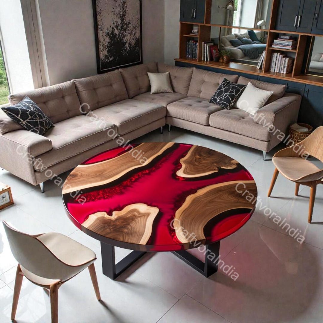 Round Live Edge Epoxy Coffee Table Walnut Side Table Mid Century Modern ...