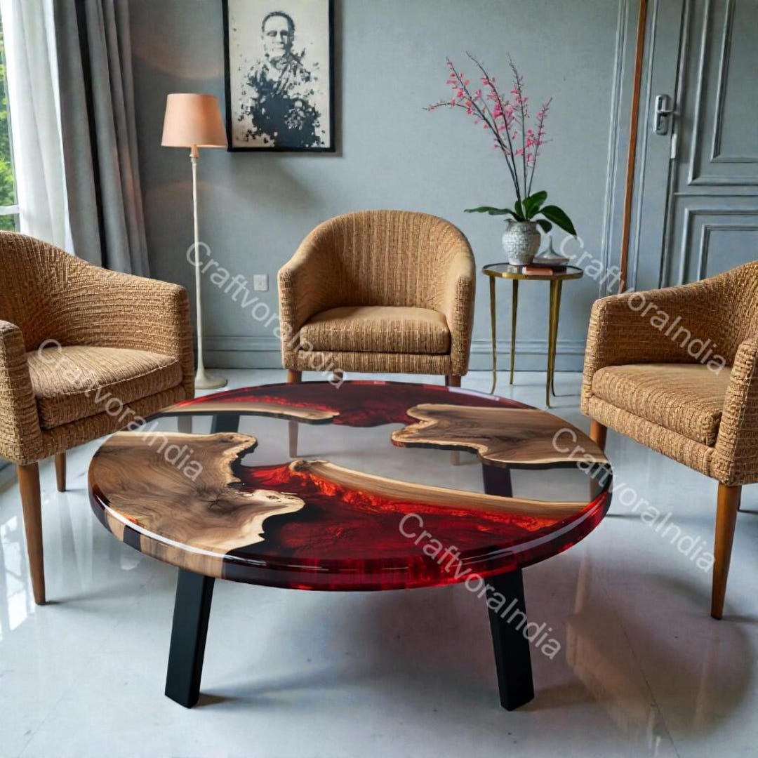 Round Live Edge Epoxy Coffee Table Walnut Side Table Mid Century Modern ...