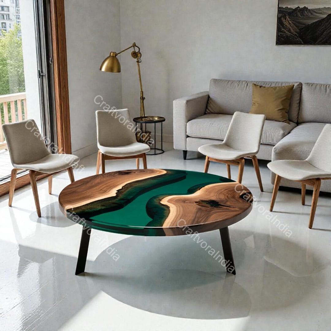 Round Live Edge Epoxy Coffee Table Walnut Side Table Mid Century Modern ...