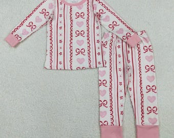 Abbigliamento per bambini per San Valentino, due pezzi, fiocco, cuore, cupido, rose, rosso e rosa, adorabile per bambini, dolce Galentines rosso e rosa
