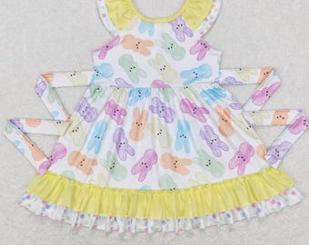 Toddler Children Peeps Happy Easter April Purple Twirl Dress Outfit Bunny Rabbit Easter Egg Hunt Spring Shirt Chilling With My Floral