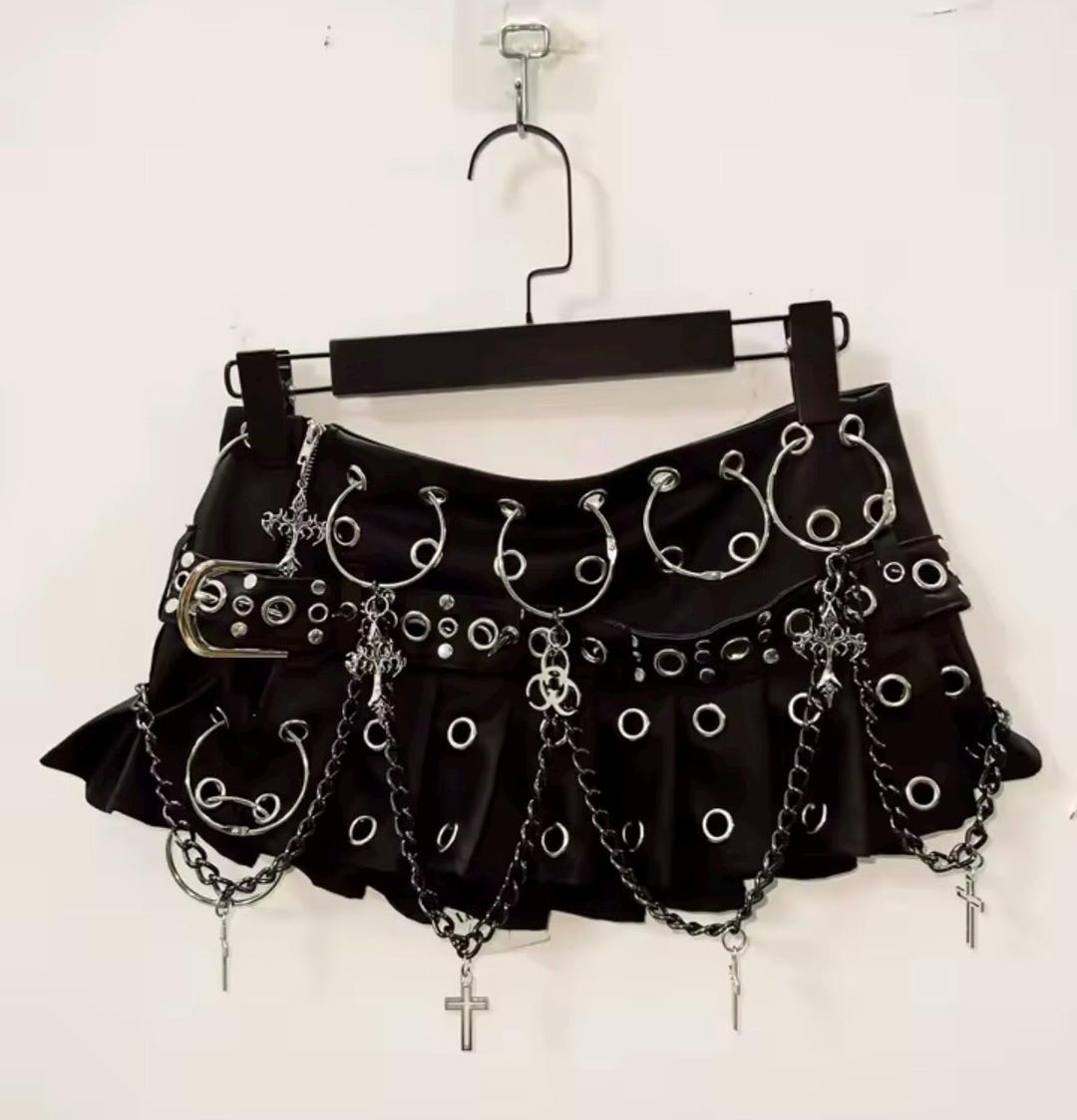 Gothic Cyberpunk Spike Mini Skirt Emo Grunge Streetwear Bustier
