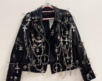 Gothic Cyberpunk Suit Jacket Vintage Emo Grunge Streetwear Chain Y2k Edgy Festival Rave Fashion Goth Aesthetic Harajaku Punk Rock Metal