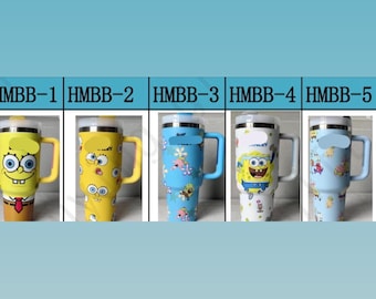 Stanley Style Spongebob Disney Cartoon Valentine’s day Gift Red Pink Partner Love Anniversary Birthday Double Tumbler Tupperware Mug 40oz