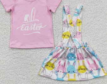 Toddler Children Peeps Happy Easter April PurpleJumpsuit Outfit Bunny Rabbit Easter Egg Hunt Spring Shirt Chilling With My Floral