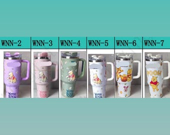 Stanley Style Disney Winnie The Pooh Cartoon Valentine’s day Gift Red Pink Partner Love Anniversary Birthday Double Tumbler Cup Mug 40oz